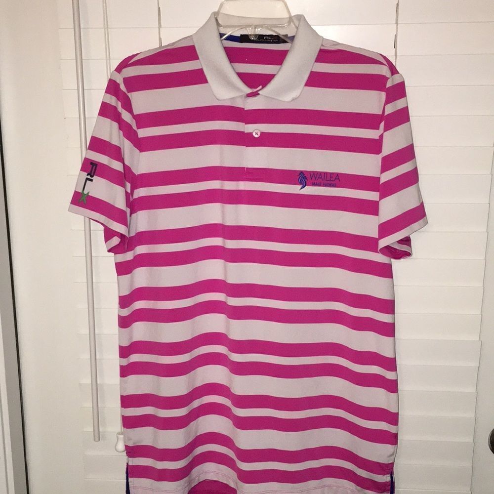 Polo Ralph Lauren RLX Pink & White Wailea Maui Golf Resort Polo Shirt M mens
